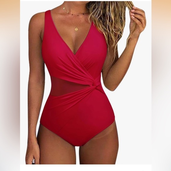 Other - Red One-Piece Twist Tank Swimsuit - Women Swim